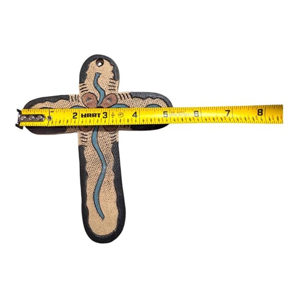 Vintage Handmade Ceramic Cross Wall Hanging Flower Southwest Blue & Brown Accent - Picture 5 of 6